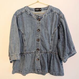 LoveBug Boutique Denim Half Sleeve Peplum Button Up Shirt Size XL